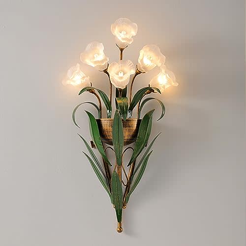 Aeyee Vintage Flower Shape Wall Sconce, White Frosted Glass Shade Wall Light, Elegant Bedside Wall Lamp for Entrance, Bedroom, Hallway