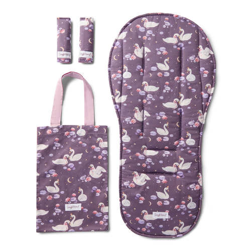 Bundle - Midnight Swan Pram Liner & Strap Cover Set