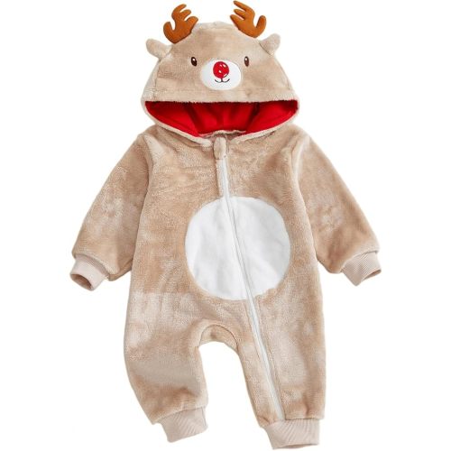 Reindeer Hoodie Zipper Jumpsuit, 0-3M