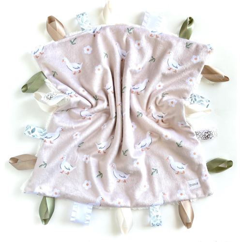 Baby Lovey- Goose Baby Girl Lovey- cuddle Minky Lovey Blanket- Floral Goose- Gender Neutral Blanket- Embroidered- Sensory Tag Ribbon Blanket