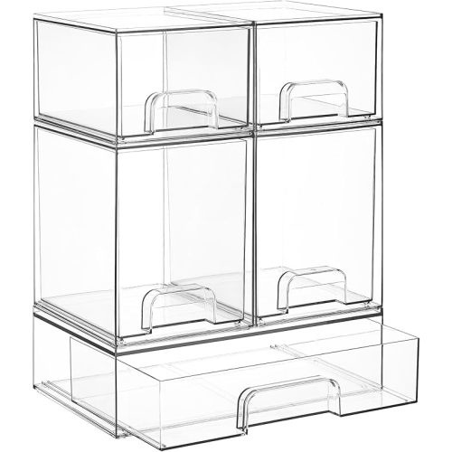 Clear Stackable Storage Drawers - Set of 5