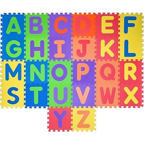 Foam ABC Play Mat - Interlocking Alphabet Floor Mat for Kids Baby Toddlers - Soft 26 Tiles for Exercise 12x12- Floor Coverage 26 Sq F