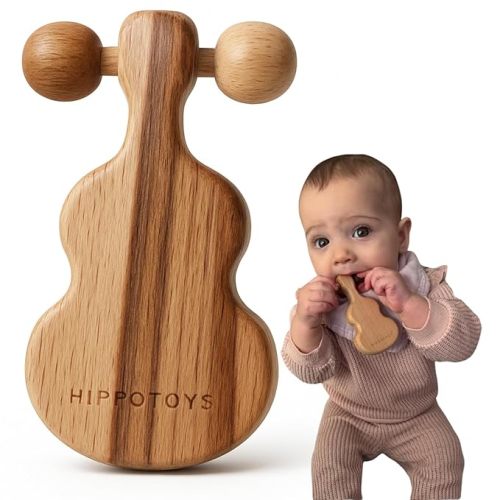 Baby Montessori Sensory Wooden Toys for 0-6 6-12 Months - Wooden Teether & Rattle for Babies 0, 3, 6, 9, 12 Months - Newborn Infant Learning & Developmental Organic Toy Gift - No Plastic, No Toxins