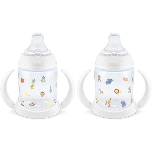 NUK Learner Cup, 6+ Months, Fun Fruits and Animals, Amazon Exclusive Collection, 5 Oz, Pack of 2 – BPA Free, Soft Spout, Spill Proof Sippy Cup