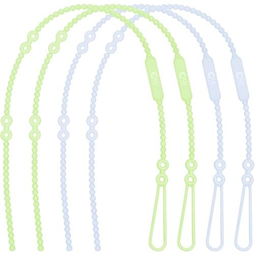 Olababy Silicone Strap for Baby Toys, Teethers, Sippy Cups, Bottles w Handles, Feeding Spoons, High Chairs, Strollers, Car Seats and Travel Essentials (4 Straps, 2 Kiwi / 2 Blueberry)