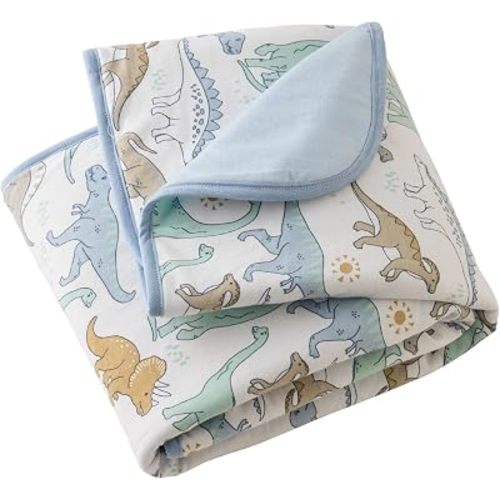 Butterblu Quinn Reversible Light Weight Quilted Blanket 30” X 40” for Newborn Girls, Boys, Unisex, Rawr-Some, One Size