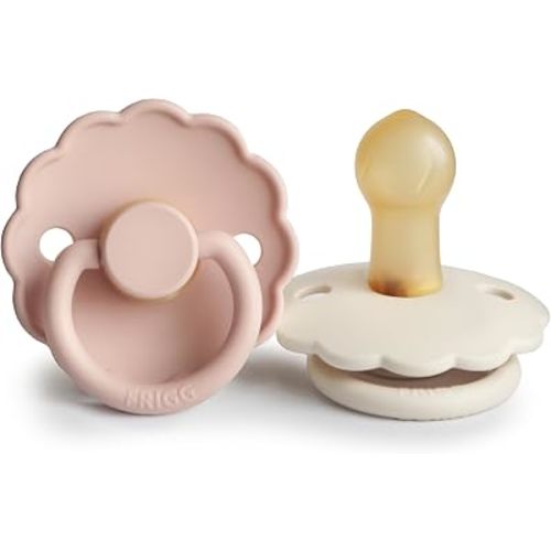 FRIGG Daisy Natural Rubber Baby Pacifier | Made in Denmark | BPA-Free (Blush/Cream, 0-6 Months) 2-Pack