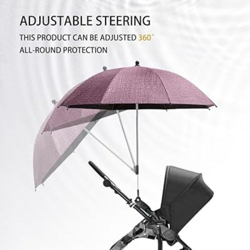 Convenient and Lightweight, Clip-On, Adjustable Steering, Universal, Umbrella Baby Stroller, Stroller Umbrella Attachment for Sun Protection(Pink)