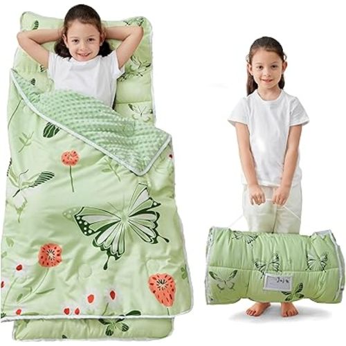 Toddler Nap Mat with Pillow and Blanket, Extra Large Rolled Napping Mats,Slumber Bags for Boys Girls,Kids Sleeping Bag for Daycare, Preschool Travel Camping