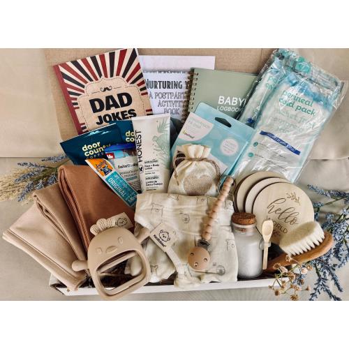 Lux New Mom & Baby Gift Box, Postpartum Care Package, Organic Baby Essentials, Mom to Be Support Box, Baby Shower Gift, New Dad, Newborn