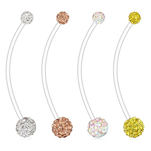 Ruifan 1-6PCS Crystal Ferido Balls Pregnancy Sport Maternity Flexible Bioplast Belly Navel Button Ring Retainer 14G 1 1/2Inch (38mm)