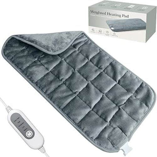Weighted Heating Pad for Back Pain & Period Cramps,2.8lb Moist Heated Pad for Abdomen, Legs & Muscles,5 Heat Levels, 2-Hour Auto Shut-Off, Gifts for Men Women UL Certified, 12" x 24"