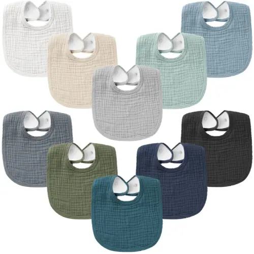 Konssy 10-Pack Muslin Baby Bibs, Soft Cotton Bandana Bibs for Drooling & Teething