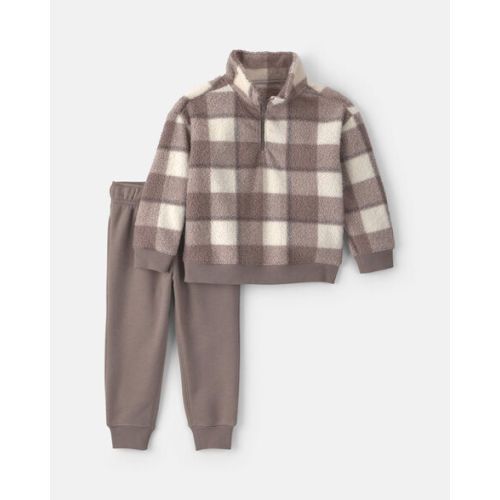Baby Boy 2-Piece Checkered Teddy Fleece Pullover & Pant Set - Grey/White | Carter's