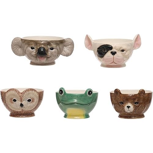 Creative Co-Op 5 Pieces Ceramic Animal Shaped Bowls in Various Sizes, Multicolor, Set of 5