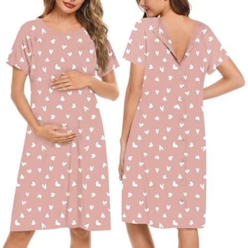 Ekouaer Women’s Nursing/Delivery/Labor/Hospital Nightdress Short Sleeve Maternity Nightgown with Button S-XXL