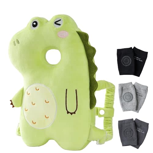 Feidoog Baby Head Protector Cushion Backpack with 3 Knee Pads for Walking & Crawling,Green