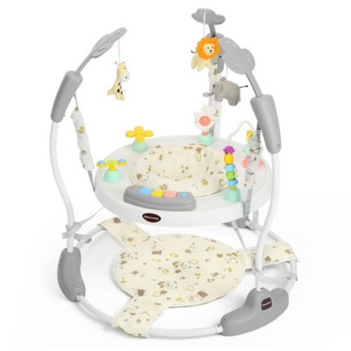 Kinder King Baby Activity Center Jumper, 360° Rotating Seat, 3-Level Adjustable Height, Interactive Toys, Removable Foot Mat, Gray