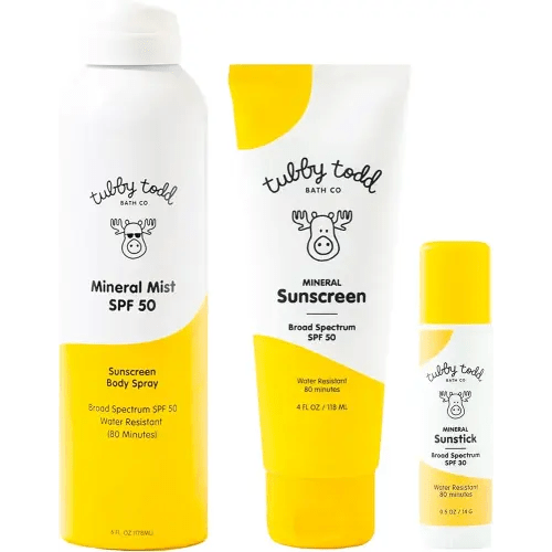 Tubby Todd Face and Body Mineral Protection Sunscreen Kit for Baby, Toddler and Kids - The Sun Bundle - Sunscreen Lotion 4 Fl Oz, Sunscreen Spray 6 Fl Oz and Sunstick 0.5 Oz - Fragrance-Free