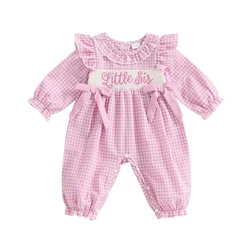 Socutebabe Newborn Baby Girl Little Sister Outfit Long Sleeve Ruffle Romper Cute Bubble Jumpsuit Smocked Fall Outfits Clothes