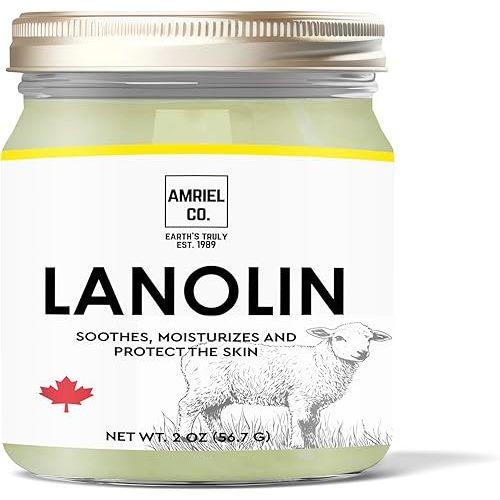 Lanolin 2oz | 100% Pure and Natural | Premium Quality Moisturizer | Ideal for Skin, Lips, and Hair Care | Deeply Hydrating and Soothing | Perfect for Dry, Cracked Skin | By Amriel Co.