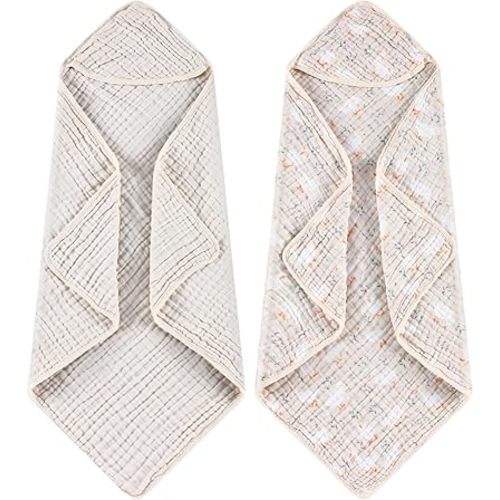 Hahafelt 2 Pcs Goose Baby Hooded Towels for Newborn 100% Muslin Cotton Baby Bath Towel with Hood for Babies Infant Toddler and Kids Large 32x32inch Soft Absorbent Kids Essential Gift