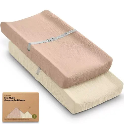Lyra Muslin Changing Pad Cover, Almond (2 pack)
