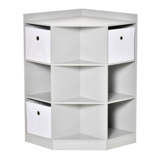 HOMCOM Wooden Kids Cabinet Freestanding Corner Storage Drawer Toys Clothes Books Organizer Dresser Children Bookcase Display Shelf Wardrobe for Bedroom with Anti-toppling Hardware Drawers
