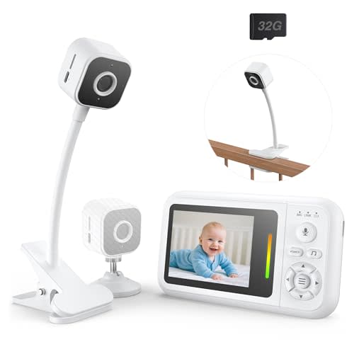 NUOTUN Baby Monitor with Camera and Audio, Baby Monitor No Wifi with Clip for Crib & Stand, Portable 2.8’’ HD Wireless Monitor 1080P Video, NightVision, VOX, 2-Way Audio, 32GB, Temp Sensor & Lullabies