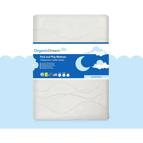 ORGANICDREAM Deluxe Pack & Play Mattress I 2-Stage Dual-Sided I GreenGuard Gold Certified I 100% Breathable I Firm Infant Side + Softer Side Memory Foam