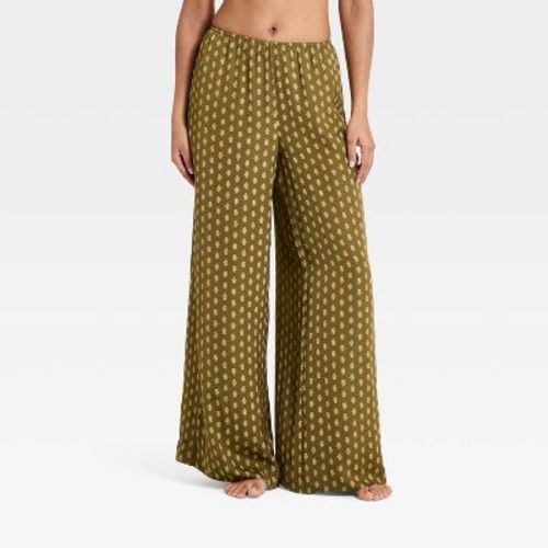 Women's Luxury Collection Satin Pajama Pants - Auden™ Olive Block Printed M