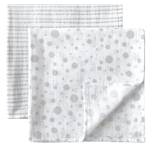 MOZAH Organic Muslin Swaddle Blankets - Stripes & Dots - 2 Pack - for Baby Boy or Girl - Ideal for Newborns, Toddlers & Registry Essentials