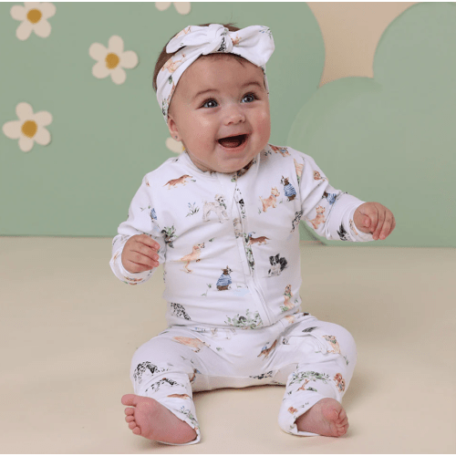 Dog Park Organic Baby Snugglesuit Convertible Romper | Snuggle Hunny