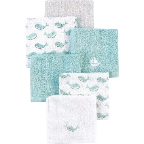 Luvable Friends Unisex Baby Super Soft Cotton Washcloths, Blue Whale, One Size