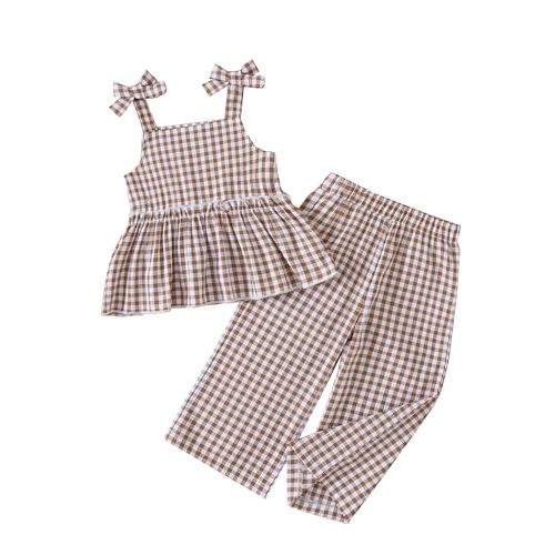 Weebaby Toddler Girl Clothes Infant Summer Outfits Baby Ruffle Tank Top Gingham Loose Pants Kid Baby Girls' Clothing