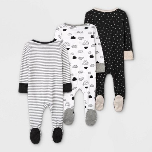 Baby 3pk Zip-Up Sleep N' Play - Cloud Island™ Black/White 0-3 month