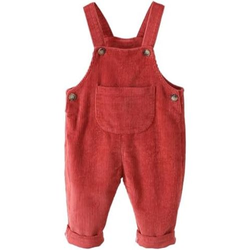 SEAUR Baby Boy Girl Corduroy Bib Overalls Cotton Button Suspender Overalls Plain Romper Loose Jumpsuit