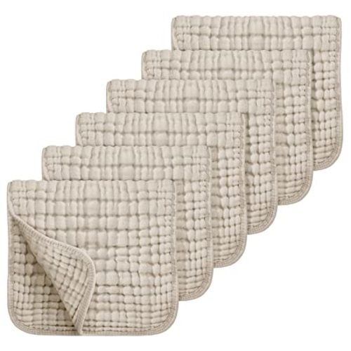 Looxii Muslin Burp Cloths 6 Pack - 20" x 10" - Ultra Soft & Absorbent, 6-Layer 100% Cotton for Spit Up & Drool- Gentle Neutral Burping Cloths, Baby Newborn Essentials Gifts for Boys Girls, Apricot
