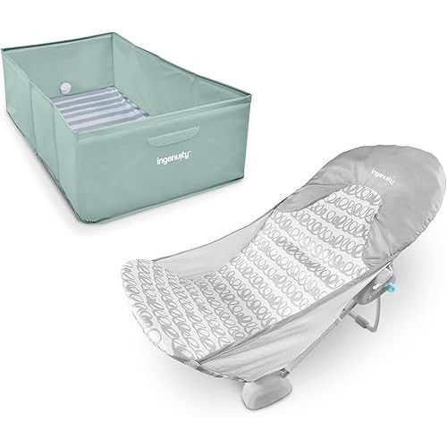 Ingenuity Tuckaway Toddler Folding Tub & Foldaway 2-Position Baby Bath Seat, Portable Bathtub for Travel, Adjustable Support for Sink or Shower, Easy to Clean, Ages 0-5 Years