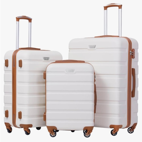 Coolife Luggage 3 Piece Set Suitcase Spinner Hardshell Lightweight TSA Lock (apricot white,20/24/28)
