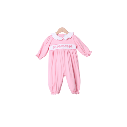Smocked Bows Pink Knit Romper