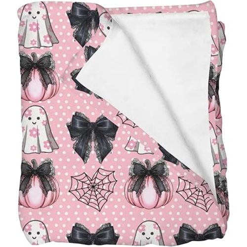 Cute Pumpkins Spiderwebs Bows Baby Blankets for Girls Pink Halloween Infant Toddler Newborn Swaddle Receiving Blankets for Crib Stroller Spooky Halloween Nursery Bed Blanket 60x80inch