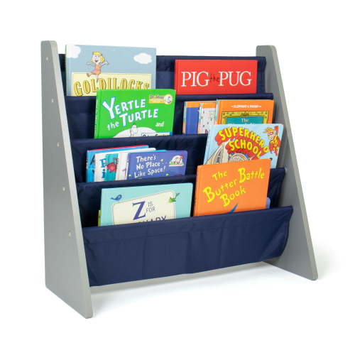 Humble Crew Kids Newport Bookshelf 4 Tier Book Storage, Grey/Navy