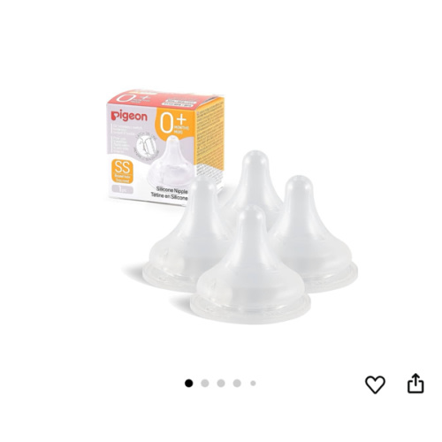 Pigeon Silicone Nipple (SS) with Latch-On Line, Natural Feel, 0+ Months, 4 Counts