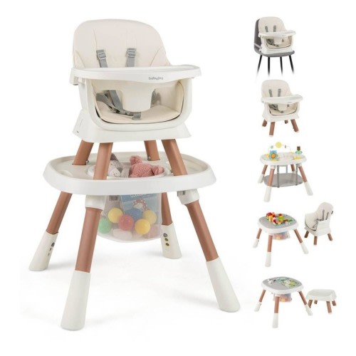 Costway 16-in-1 Foldable Babies High Chair w/Adjustable Tray Compact Portable Highchair Feeding Chair White
