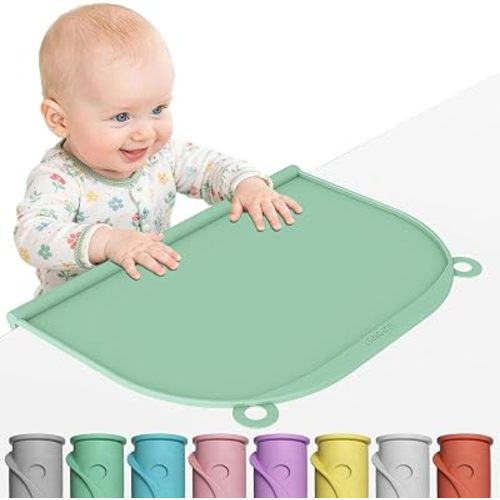 Large Silicone Suction Placemat, 17" x 12" Thick Table Mat with Edge-Bumper, Raised Edge Leakproof, Non-Slip for Toddlers Dining, Baby Eating, Kids Food Mat, Restaurant & Travel Essentials