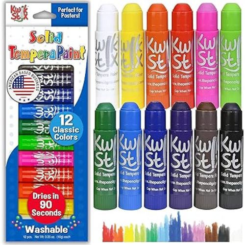 Kwik Stix Solid Tempera Paint Sticks, 12 Colors, Washable Paint Sticks for Kids, Super Quick Drying, Non-Toxic, Allergen Free, Comes in Classic Rainbow Colors, Ideal for Kids and Toddlers