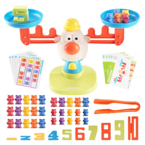 Bmag Balance Counting Toys with Bears Counting Scale for Kids – 3 in 1 Stacking & Balancing Math Game, Montessori STEM Learning Educational Toy for Ages 3-5, Gift (30 Bears, 10 Numberblocks)