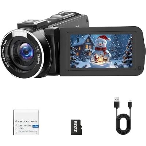 Camcorder Video Camera, 2.7K HD Camcorder, 48MP YouTube Vlogging Camera with 3" 270° Flip Screen, Anti-Shake Cam Corder, 18X Digital Zoom, Webcam Function, Built-in Fill Light & 32GB Card