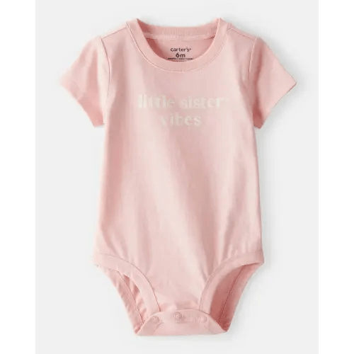 Baby Girl 'Little Sister Vibes' Short-Sleeve Graphic Bodysuit - Pink | Carter's